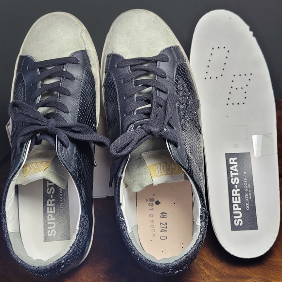 Golden Goose Python Embossed Glitter Star Black Classic Sneakers. ( EU40/ US10). - Picture 11 of 14